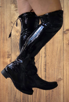 960053 G BOTA ACIMA DO JOELHO STRECH SOLA FINA PRETO VERNIZ - comprar online