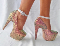 1050320 P SAPATO COM TIRA TORNOZELO GLITTER FRUTACOR AZUL - Au Bottier