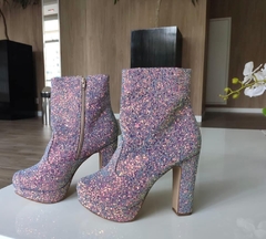 940085 G BOTA BÁSICA SALTO ALTO GROSSO GLITTER AZUL - Au Bottier