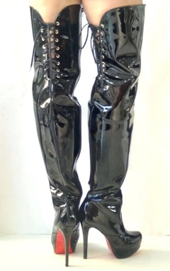 741177 G BOTA OVER THE KNEE MEIA PATA E SALTO FINO PRETO VERNIZ na internet