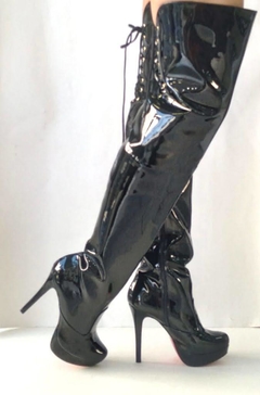 741177 G BOTA OVER THE KNEE MEIA PATA E SALTO FINO PRETO VERNIZ - loja online