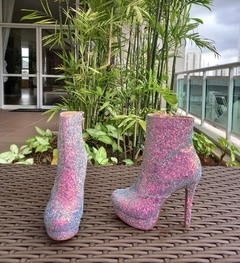 740085 P BOTA BÁSICA CANO CURTO SALTO FINO GLITTER FRUTACOR AZUL - Au Bottier