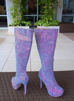 740466 P BOTA CANO LONGO JOJO GLITTER FRUTACOR AZUL na internet