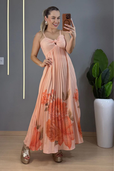 Vestido Plissado com Amarração Posterior