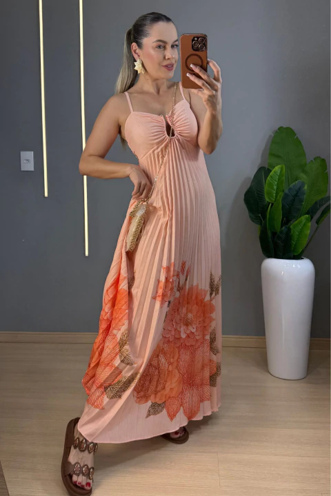 Vestido Plissado Alcinhas com Regulagem