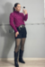 Blusa Tricô com Gola Alta Nervuras