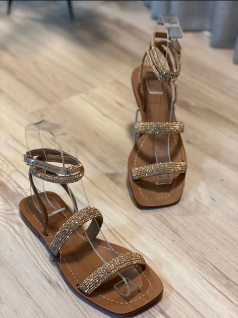 Sandália Rasteira Brilho | Ouro