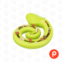 "SNACK-SNAKE". Fabricado en TPR, 18 cm. Serpiente con ranura para snacks o paté.