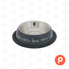 Comedero de acero inoxidable para gato, 0,2l, ø15 cm. "A house is not a home without a cat" (Trixie)