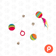 Tres Pelotas, 3 cascabeles y plumas en banda elástica, Ø 3,5 cm/80 cm (Trixie)