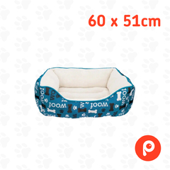 Dogit Dog Rectangular Cuddle Bed, Woof - Blue Size: 60 x 51 x 23 cm