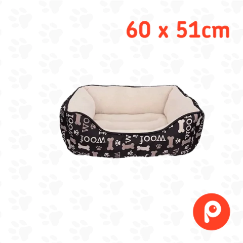 Dogit Dog Rectangular Cuddle Bed, Woof - Black Size: 60 x 51 x 23 cm