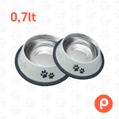 Comedero de acero inox blanco con huellitas 0,7lt