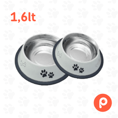 Comedero de acero inox blanco con huellitas 1,6lt