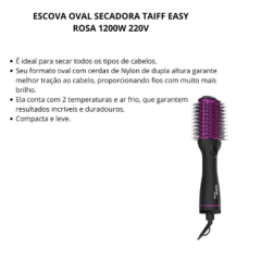 ESCOVA TAIFF SECADORA E MODELADORA PINK EASY 220V 1200 - Bazar do Cabeleireiro | Produtos de Perfumaria para uso profissional e domestico. Melhor loja de perfumaria de Recife e Regiao metropolitana