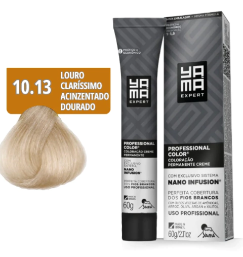 COLORACAO PROFISSIONAL YAMA NANO INFUSION 10.13 LOURO CLARISSIMO ACINZENTADO DOURADO 