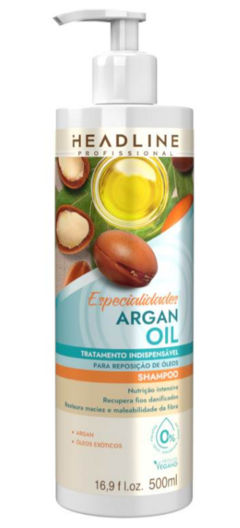 SHAMPOO HEADLINE ARGAN OIL 500ML - Bazar do Cabeleireiro | Produtos de Perfumaria para uso profissional e domestico. Melhor loja de perfumaria de Recife e Regiao metropolitana