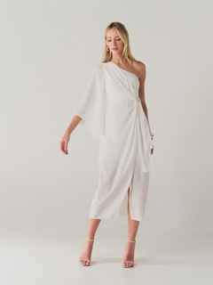 VESTIDO MIDI ASHLEY OFF WHITE - HOT PINK 