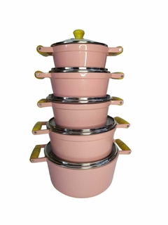 Jogo de caçarolas Colors com tampa de vidro - Rosa bebê - 5 peças