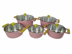 Jogo de caçarolas Colors com tampa de vidro - Rosa bebê - 5 peças - comprar online