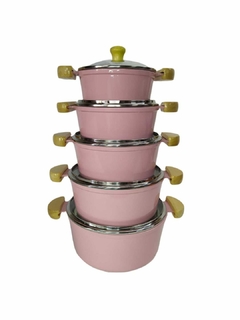 Jogo de caçarolas Lunna com tampa de vidro - Rosa bebê