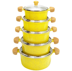Jogo de caçarolas Lunna com tampa de vidro - Amarelo mesclado - 5 peças