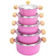 Jogo de caçarolas Lunna com tampa de vidro - Rosa mesclado - 5 peças