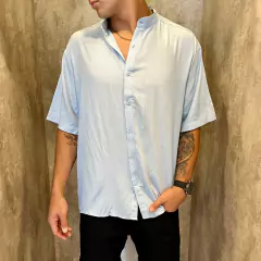 Camisa lino mao celeste