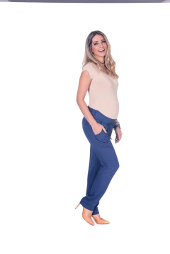 Calça gestante crepe reta marinho