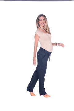 Calça gestante crepe reta preta - loja online