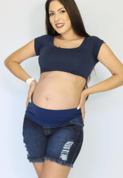 Shorts gestante jeans destroy desfiado - comprar online