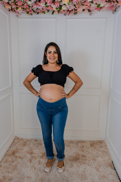 Calça jeans gestante lisa skinny clara