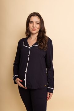 Pijama americano gestante manga longa - marinho - comprar online