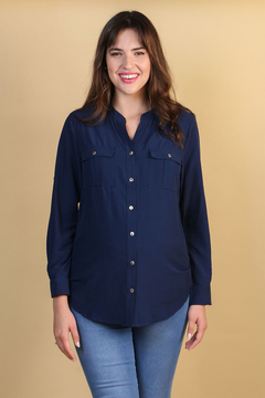 Camisa gestante botões azul marinho - comprar online