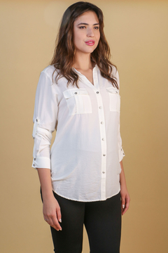 Camisa gestante botões azul marinho - comprar online