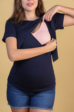 Blusa gestante frente dupla amamentação azul claro - loja online