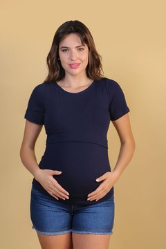 Blusa gestante frente dupla amamentação azul marinho - comprar online