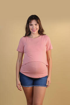 Blusa gestante frente dupla amamentação azul claro - Lirio Gestante | Roupas para Grávidas