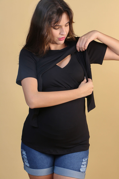 Blusa gestante frente dupla amamentação preta na internet