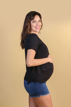 Blusa gestante frente dupla amamentação preta - Lirio Gestante | Roupas para Grávidas
