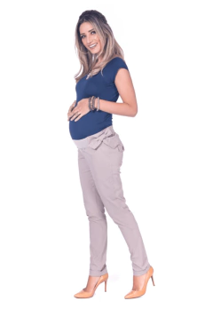 Calça gestante tricoline laço nude - loja online