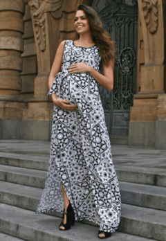 Vestido gestante longo leque