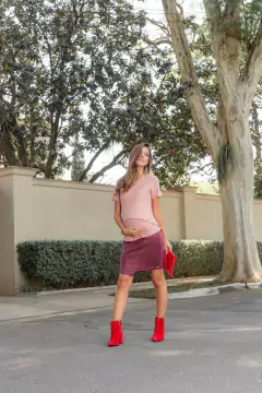 Saia gestante midi couro - vinho na internet