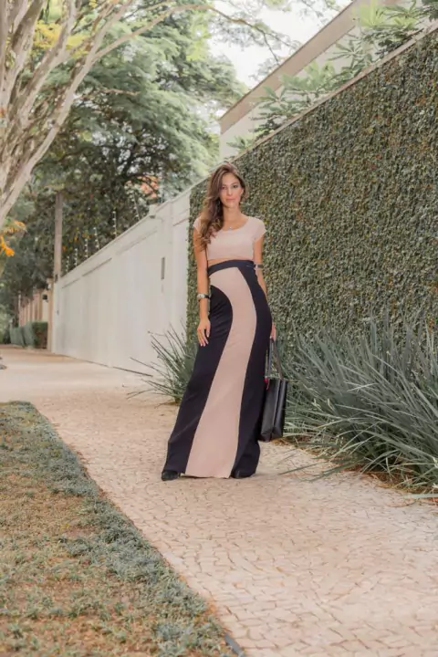 Conjunto gestante saia com top - rosê com preto - comprar online