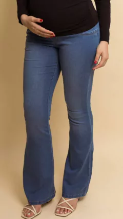 Imagem do Calça gestante jeans lírio lisa flare clara