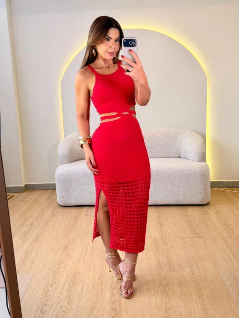 VESTIDO MIDI TRICOT COM RECORTE - comprar online