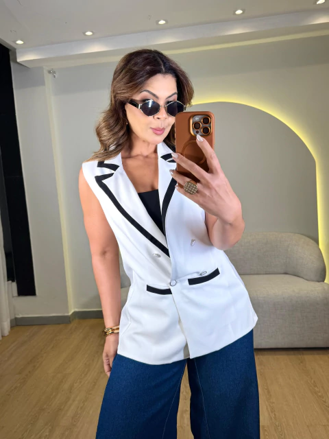 MAXI COLETE GOLA LAPELA BICOLOR - comprar online