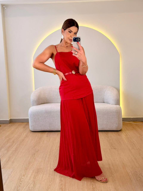 CONJUNTO BLUSA COM SAIA PLISSADA EM TULE - comprar online