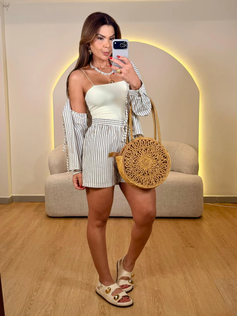 CONJUNTO LISTRADO CAMISA AMARRAÇÃO COM SHORT - comprar online