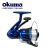 Carrete de pesca Okuma Topaz Pro 380 en color azul con línea blanca enrollada